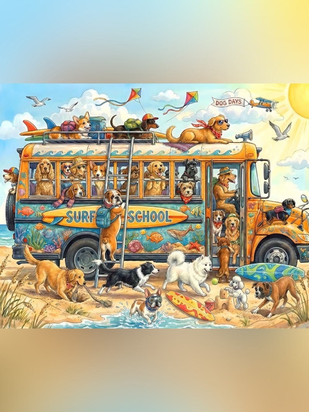 200 Piece Jigsaw Puzzles - Dogs On The Beach Surf Fun Animal Puzzle